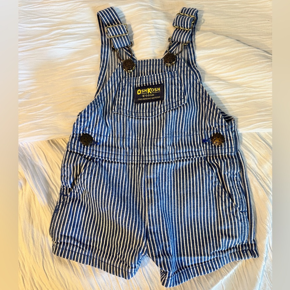 OshKosh B'gosh Blue and White Striped Denim Short Overalls
